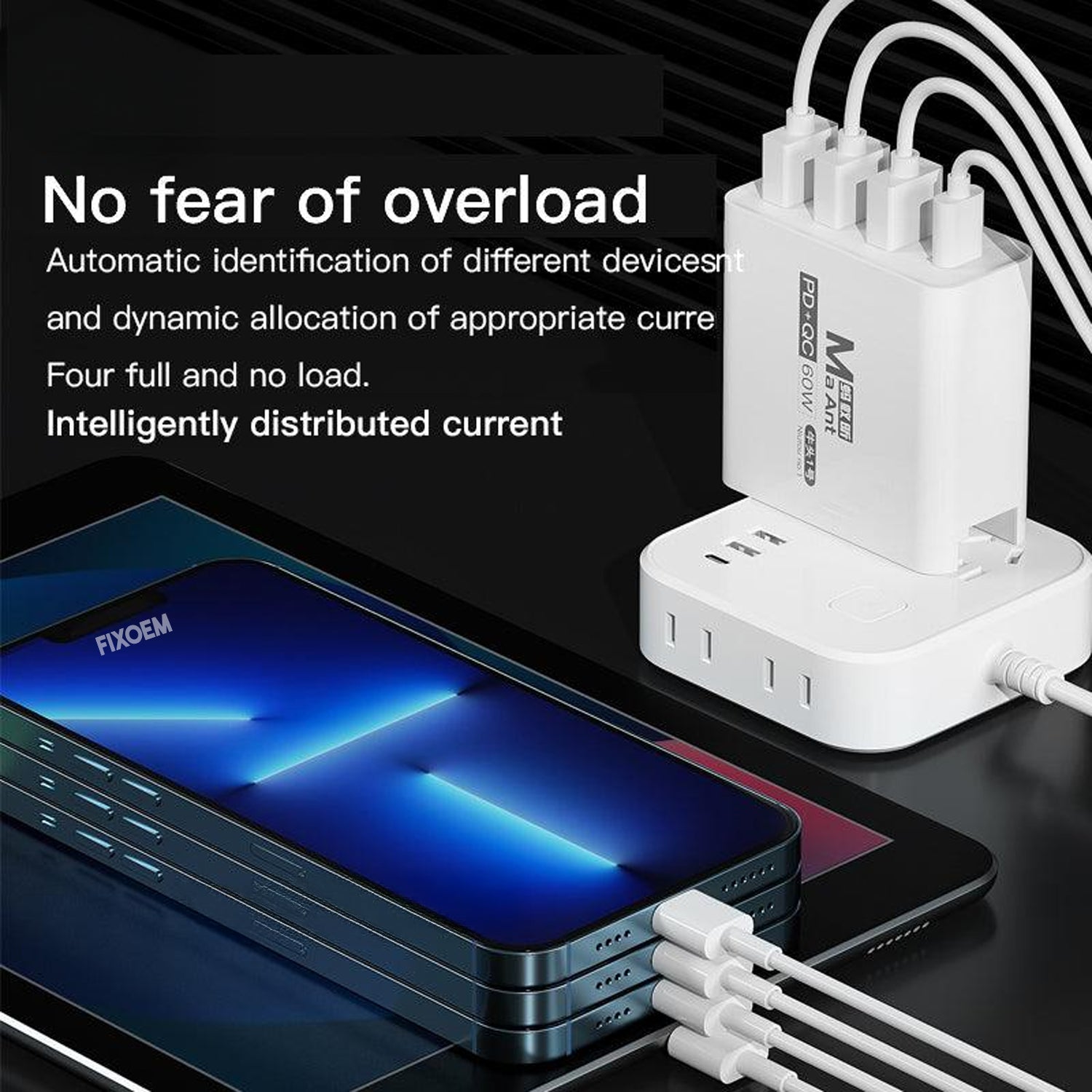 Cargador Cubo USB / USB C / 60W Blanco Carga MA ANT