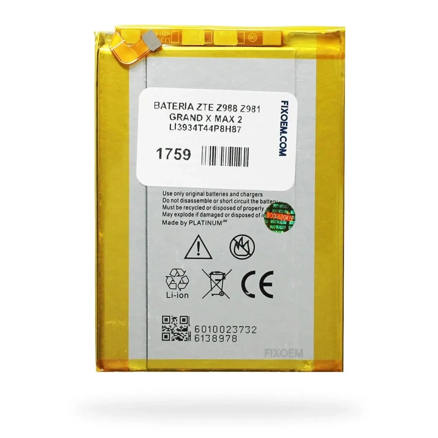 Bateria Zte Grand X Max 2 Z988 Li3934T44P8H87. |+5,000 reseñas 4.9/5 | recibe express 2 días