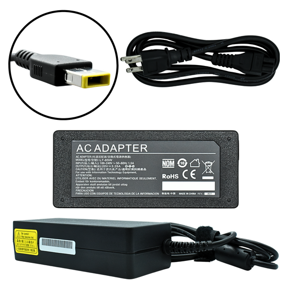 Cargador Adaptador Corriente 65W 20V / 3.25A (LENOVO CUADRADA)  Marca EKO