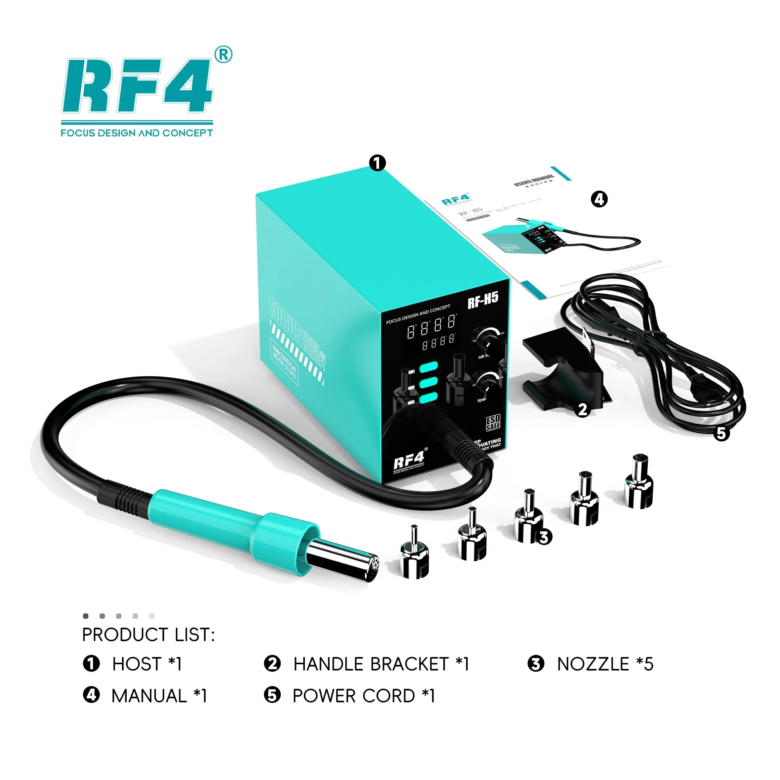 Estacion Pistola Calor Rf4 Rf-H5 800W SMD SMT |+5,000 reseñas 4.9/5 | recibe express 2 días