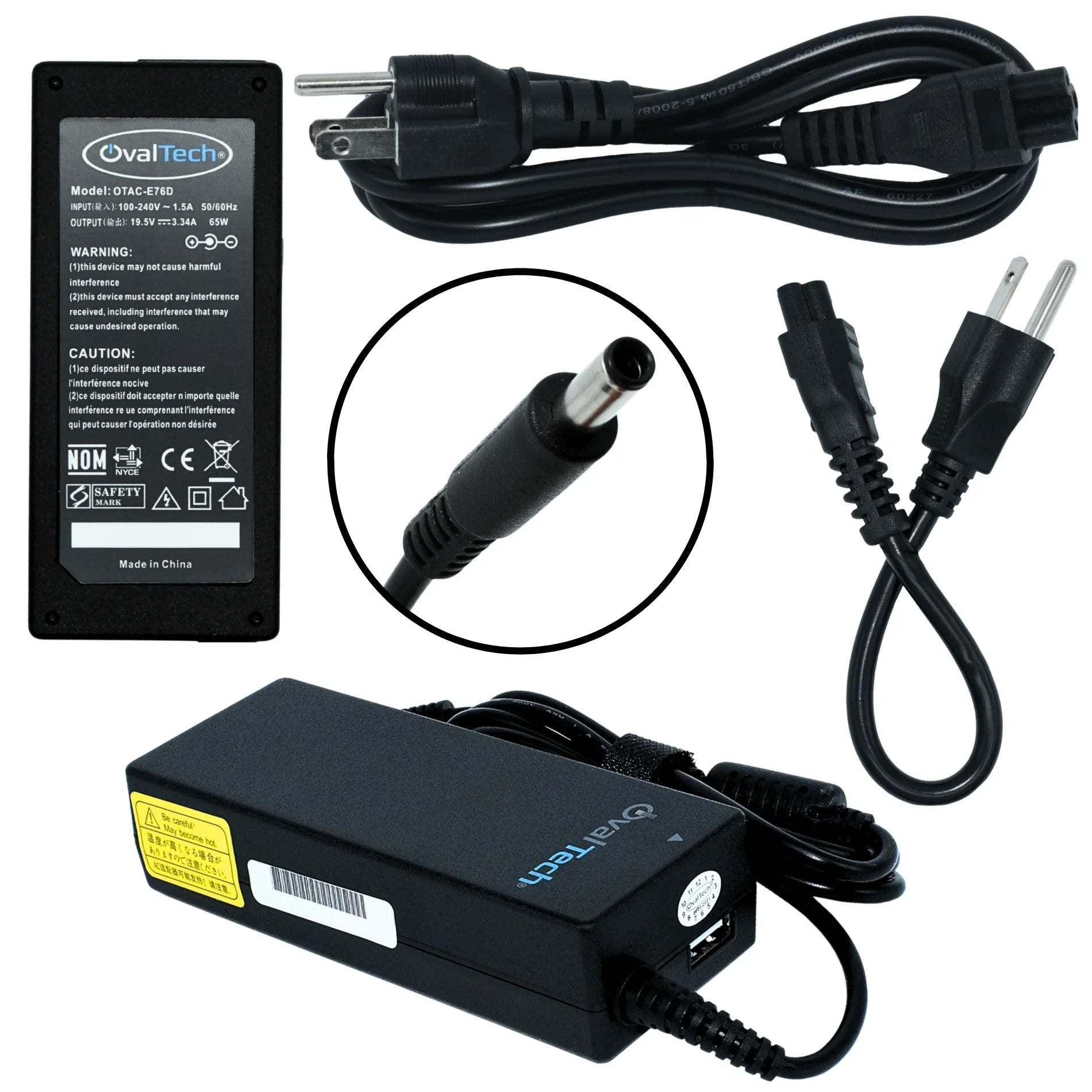 Adaptador Computadora Portatil 65W 19.5V/3.34A C/Blister + USB OvalTech |+4,000 reseñas 4.9/5 | recibe en 2 días