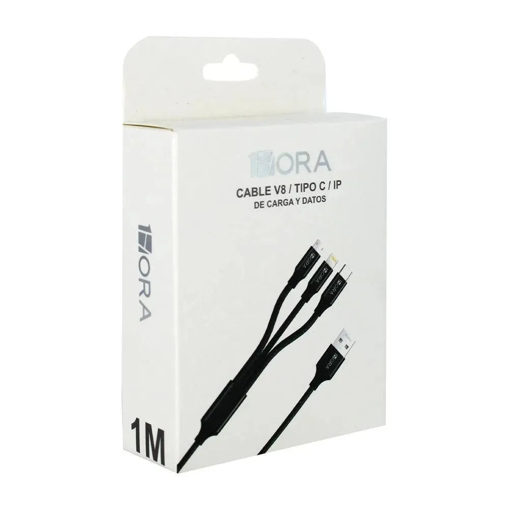 Cable Usb 3En1 Lighting + Tipo C + V8 1Hr 2.1A |+4,000 reseñas 4.8/5 | recibe en 2 días