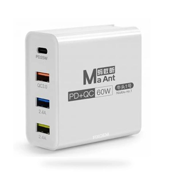 Multicargador Cubo 3 USB + Tipo C PD+QC 60W Blanco Carga MA ANT |+5,000 reseñas 4.9/5 | recibe express 2 días
