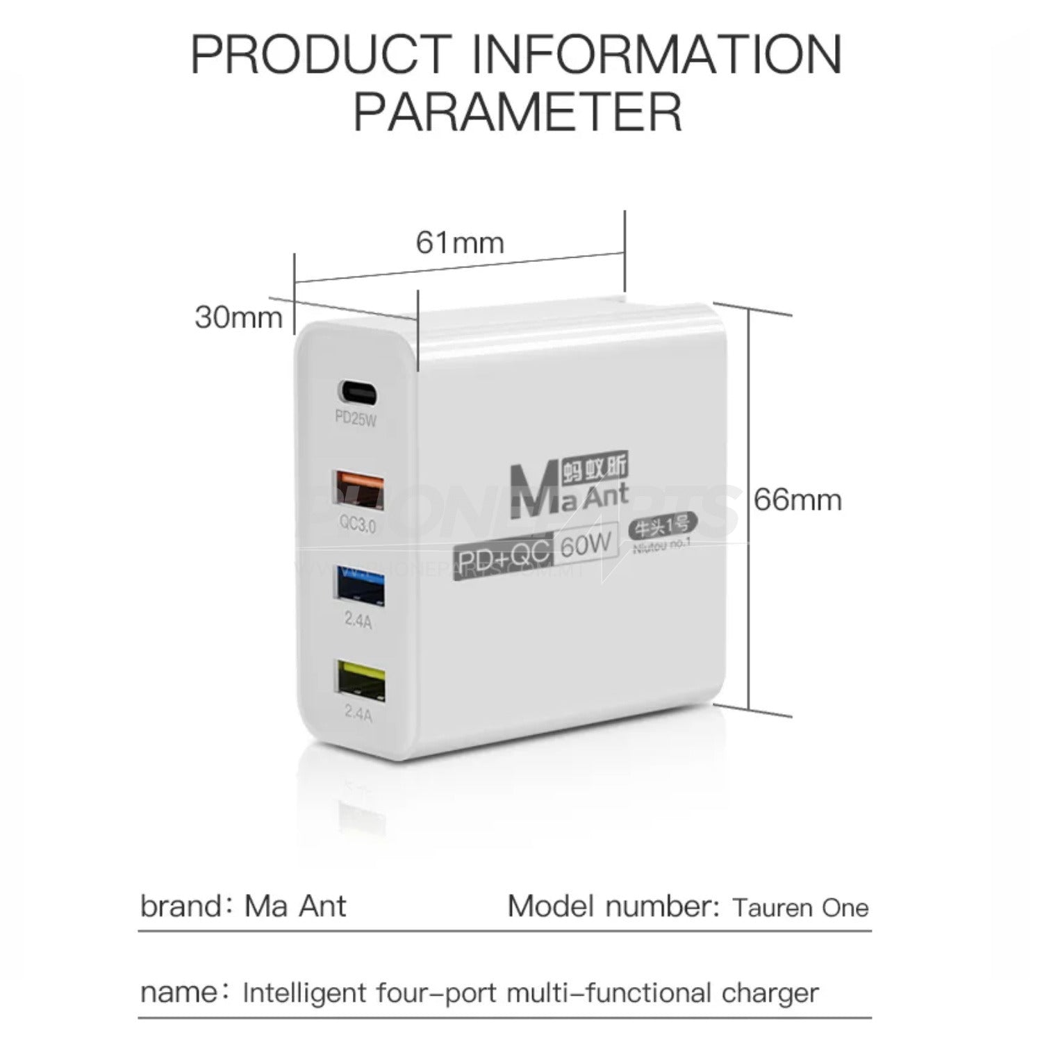 Multicargador Cubo 3 USB + Tipo C  PD+QC 60W Blanco Carga MA ANT