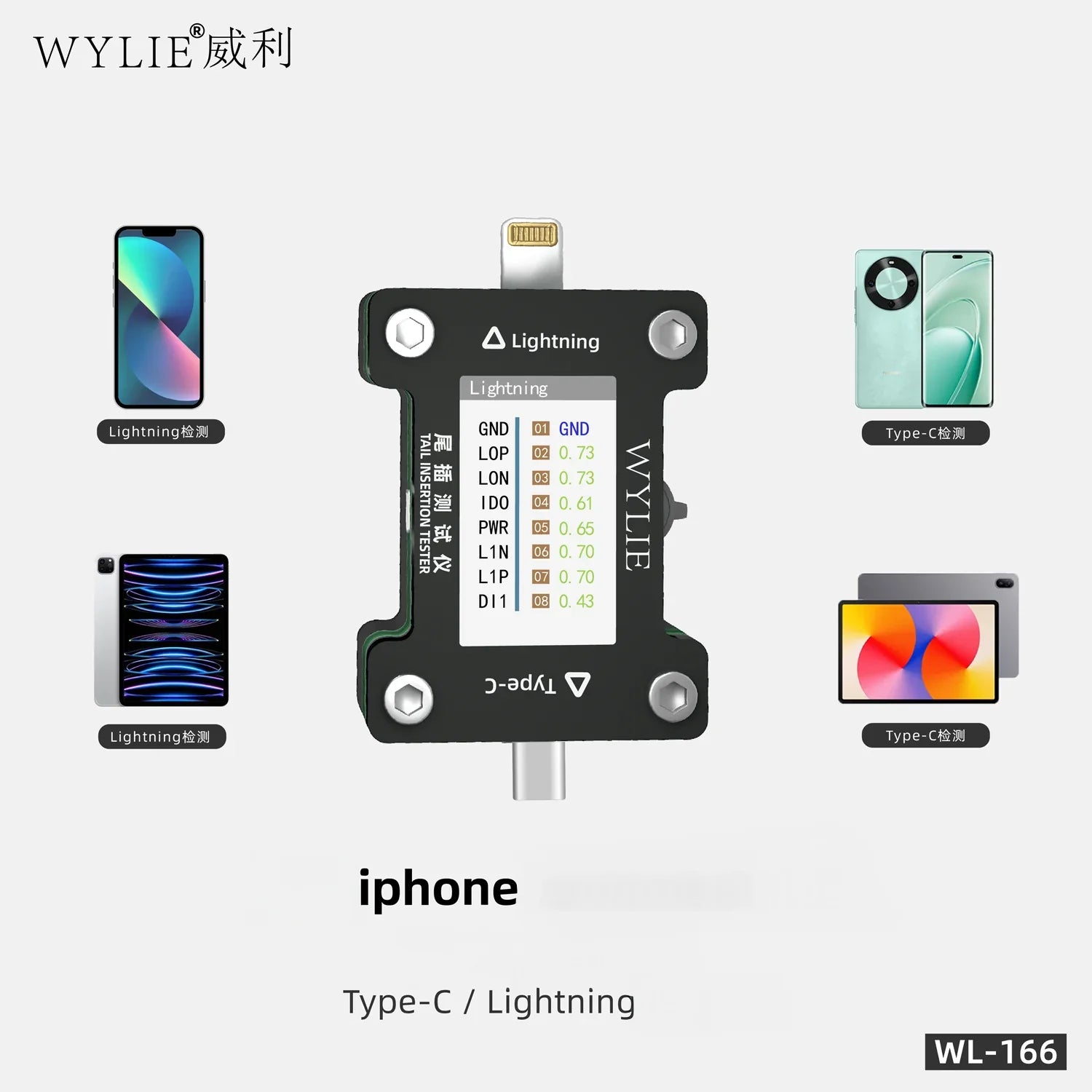 Probador Tester Wylie Wl-166 Lightning Tipo C |+4,000 reseñas 4.9/5 | recibe en 2 días