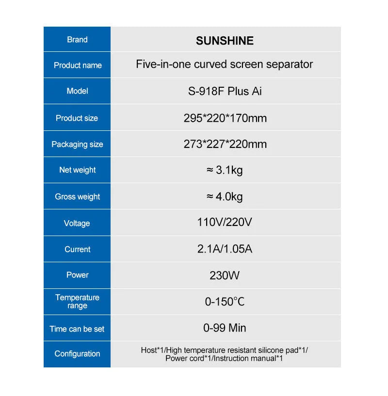Separador Plancha Sunshine Pantalla Curva 5 En 1 S-918F Plus + AI |+4,000 reseñas 4.9/5 | recibe en 2 días