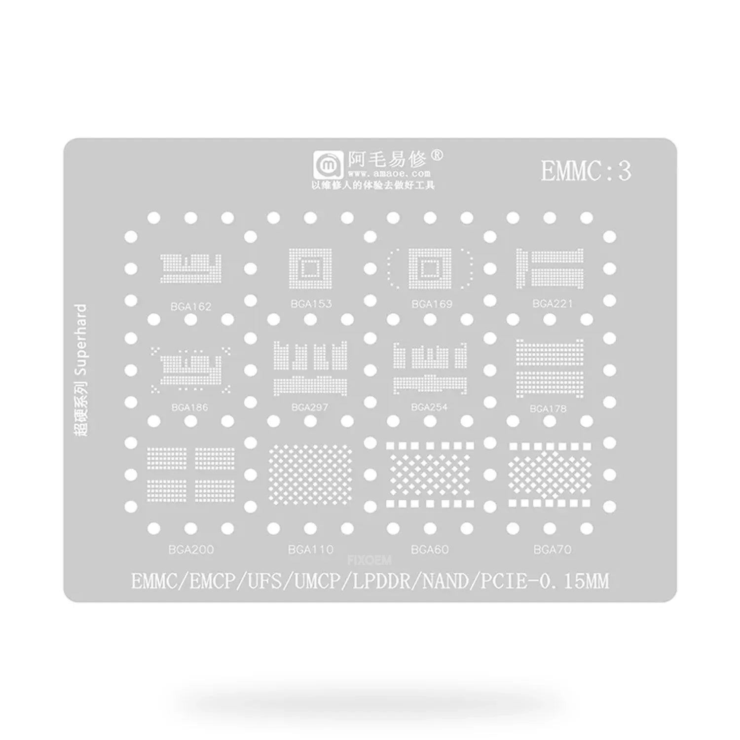 Stencil Amaoe EMMC / EMCP / UFS / UMCP / LPDDR / NAND / PCIE Emmc:3 0.15MM |+4,000 reseñas 4.9/5 | recibe en 2 días