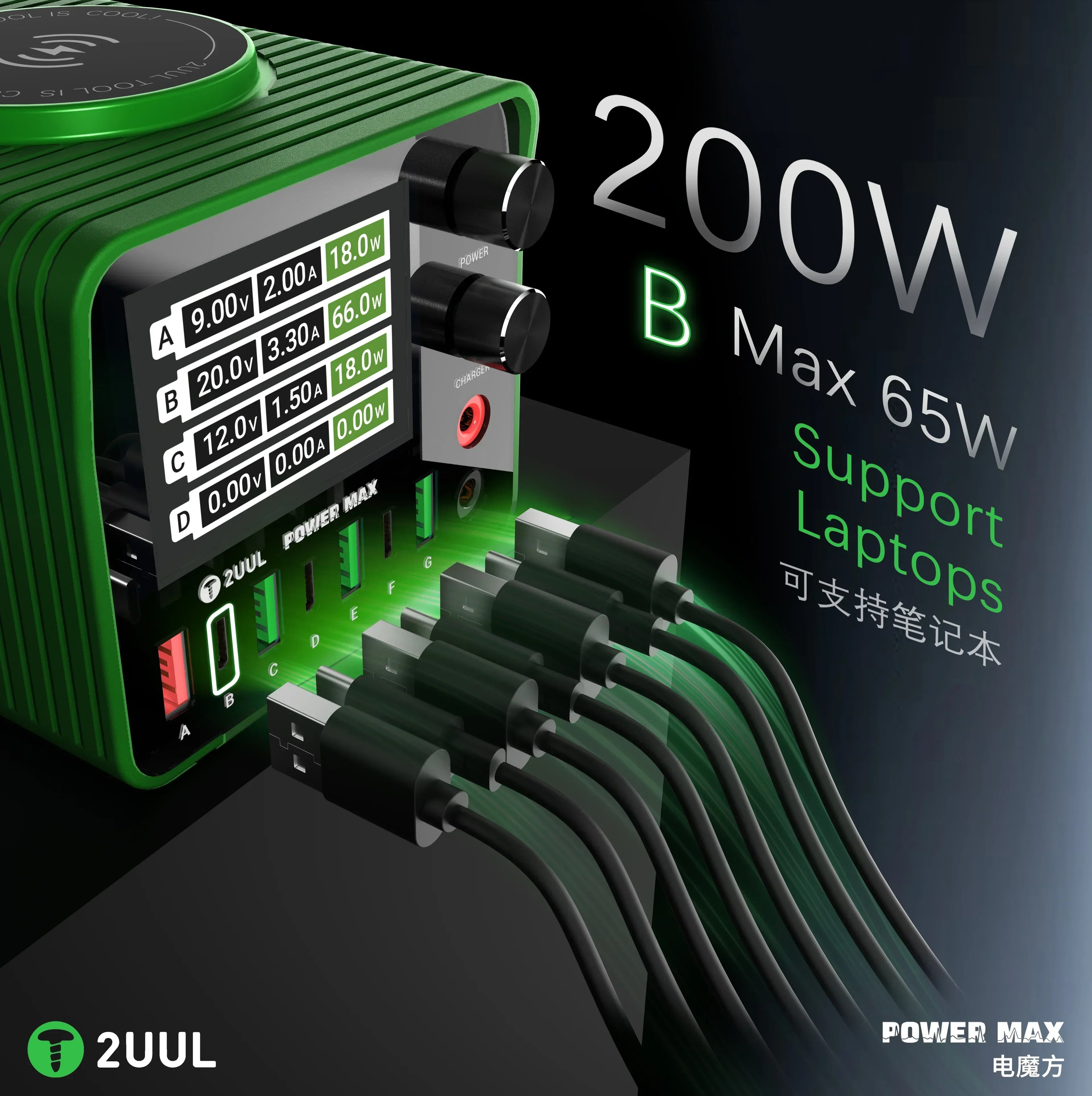 Fuente Activador Multicargador 2Uul Pc01 Power Max 200W |+5,000 reseñas 4.9/5 | recibe express 2 días