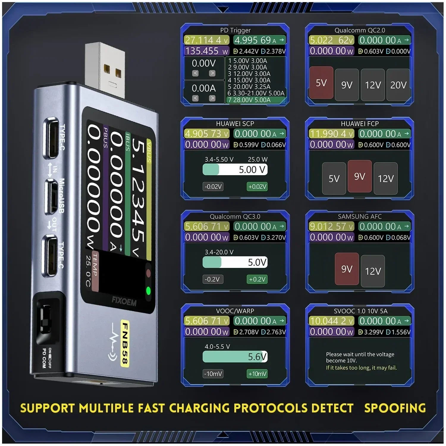 Probador Tester Usb Bateria FNIRSI Fnb58P |+5,000 reseñas 4.9/5 | recibe express 2 días